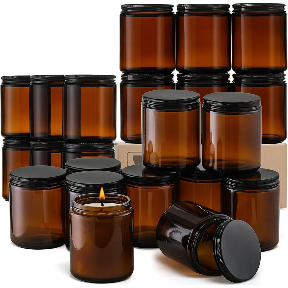 8oz Amber Glass Jars with Blac - огляд і ціна Candle Making Glass Jars