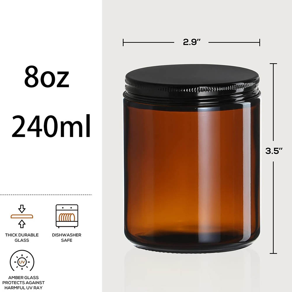 8oz Amber Glass Jars with Blac - огляд і ціна Candle Making Glass Jars